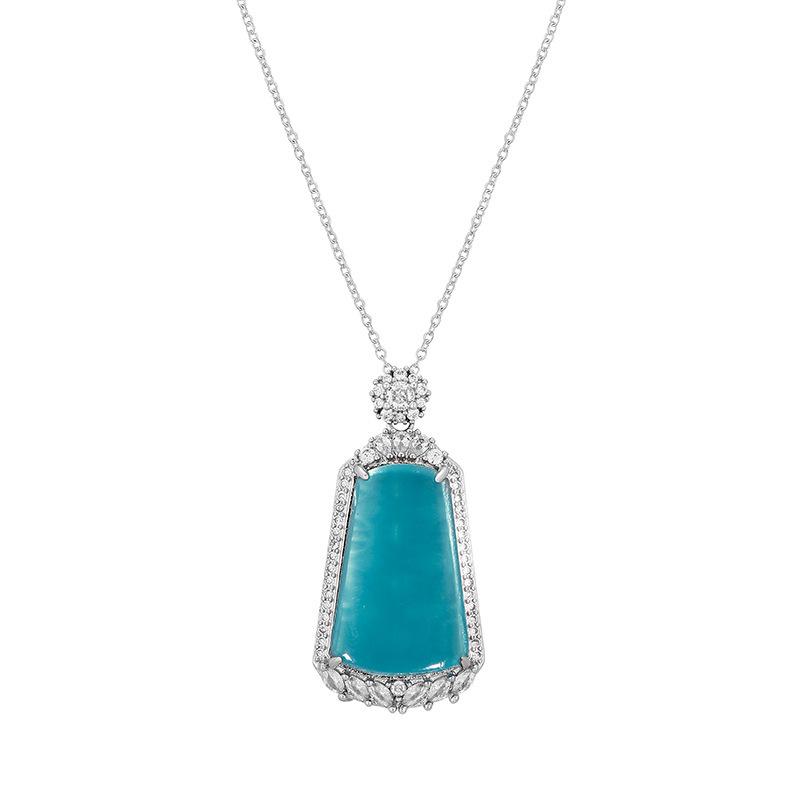 Zircon Blue Water Pendant Necklace for Girls - New Chinese Style, Light Luxury, High-End Feel