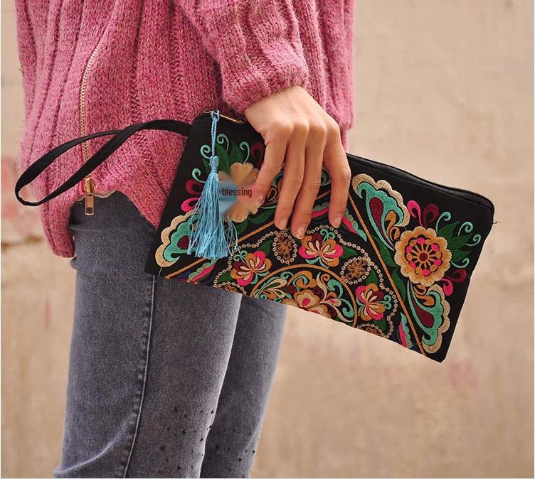 Ethnic Embroidery Satin Clutch and Wallet for Women