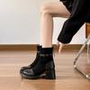 Customized short boots High heel platform short boots Women's thick heel women's boots Maillard coffee splicing medium tube thin boots