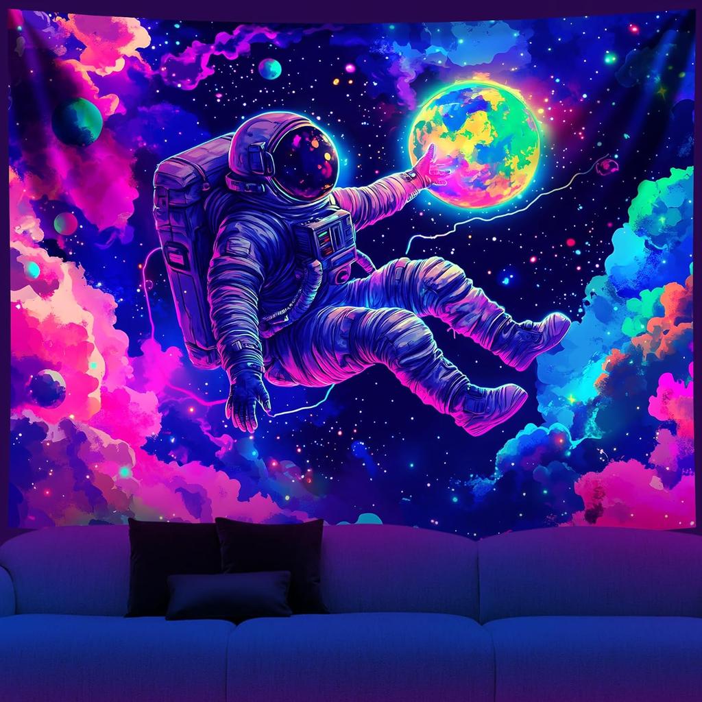 NYZE Astronaut Space Tapestry for Bedroom, Glow In the Dark Room Decor Wall Tapestries, Cool Galaxy Planet Wall Hanging, Wall Ha