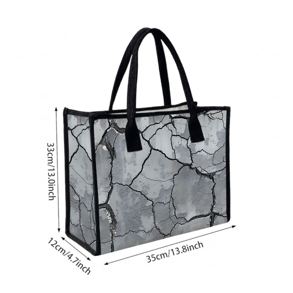 Gray Cracked Pattern Tote Bag Casual Daily Handbag Lightweight Reusable Shopping Bag for Women