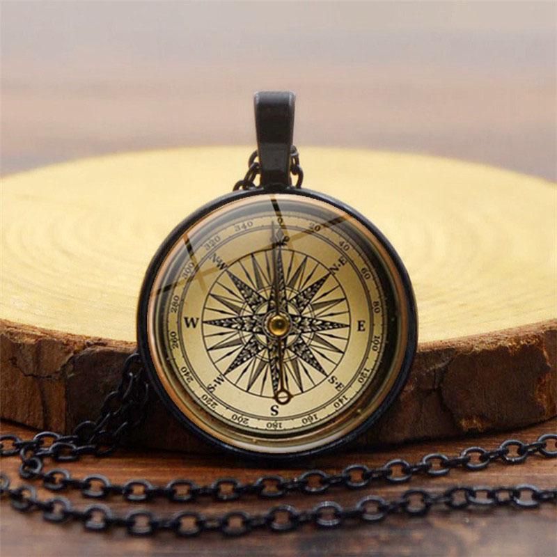 Steampunk Compass Time Gem Necklace Vintage Pendant Fashion Jewelry Chain Accessory
