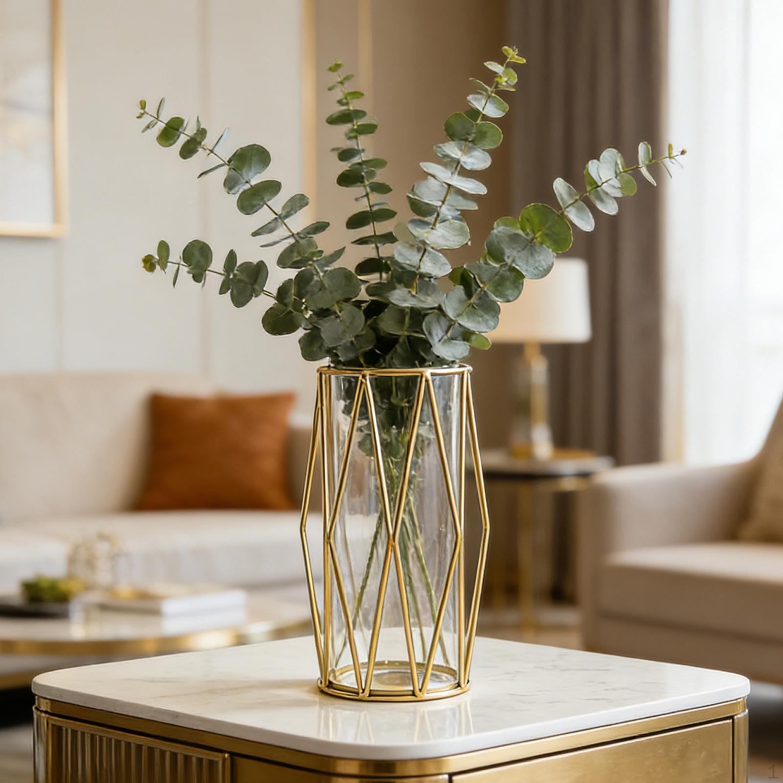 Прочная и элегантная декоративная ваза из стекла и металла, идеально подходит в качестве центральной композиции для цветов, Style A