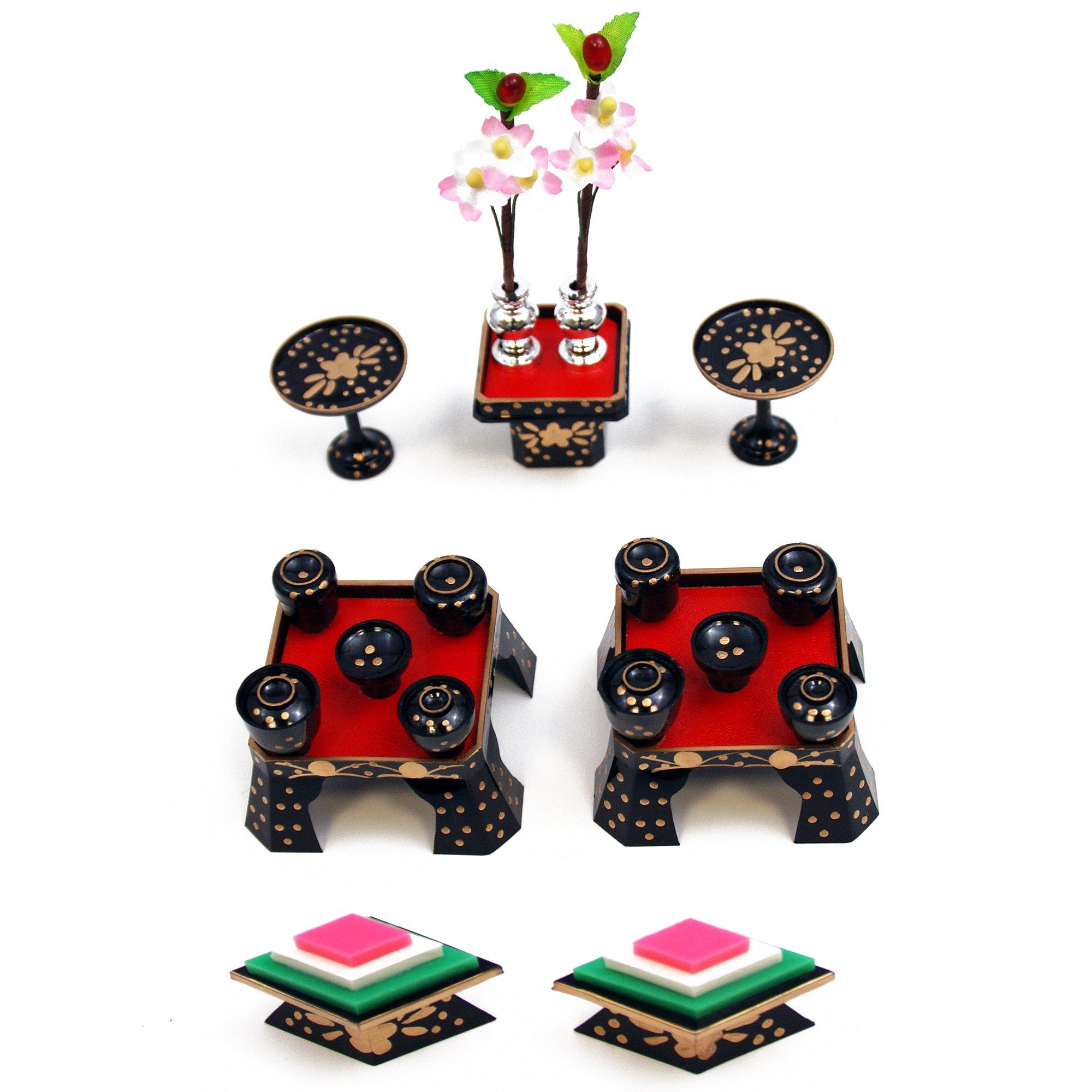 Osaka Choseido Hina Doll Compact Mini Hina Personalized Wooden Tag Bonus Set of Serving Tables Prop, Doll, (Sent Separately),