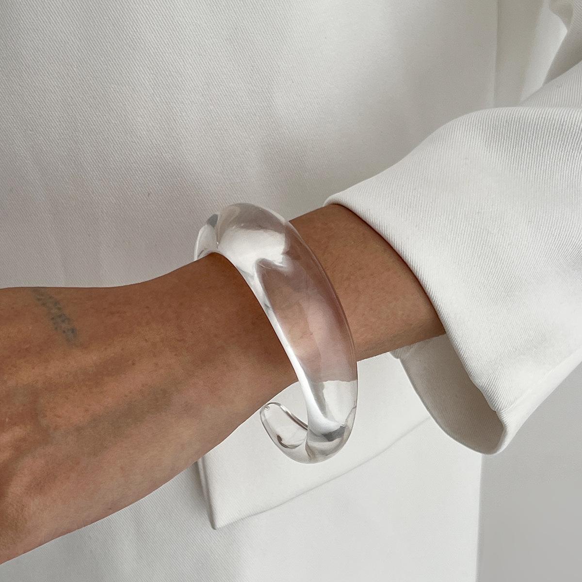 

3 Style Irregular Geometric Acrylic Bangle for Women Retro Elasticity Opening Smudging Bangles Metal Bracelet High-end Jewelry