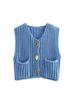 European & American Women's Chunky Knit Vest with Large Buttons