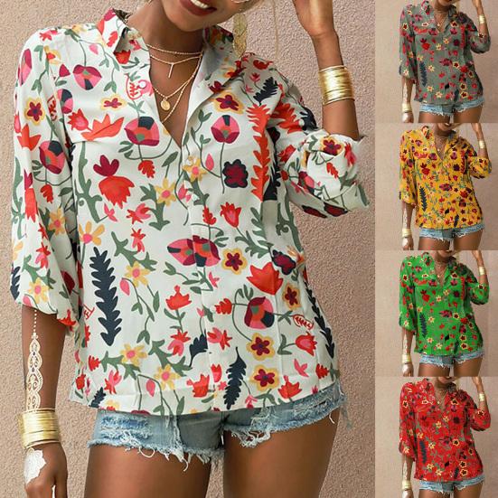 

Женская рубашка с цветочным принтом, однобортная осенняя однобортная блузка с длинным рукавом, уличная одежда