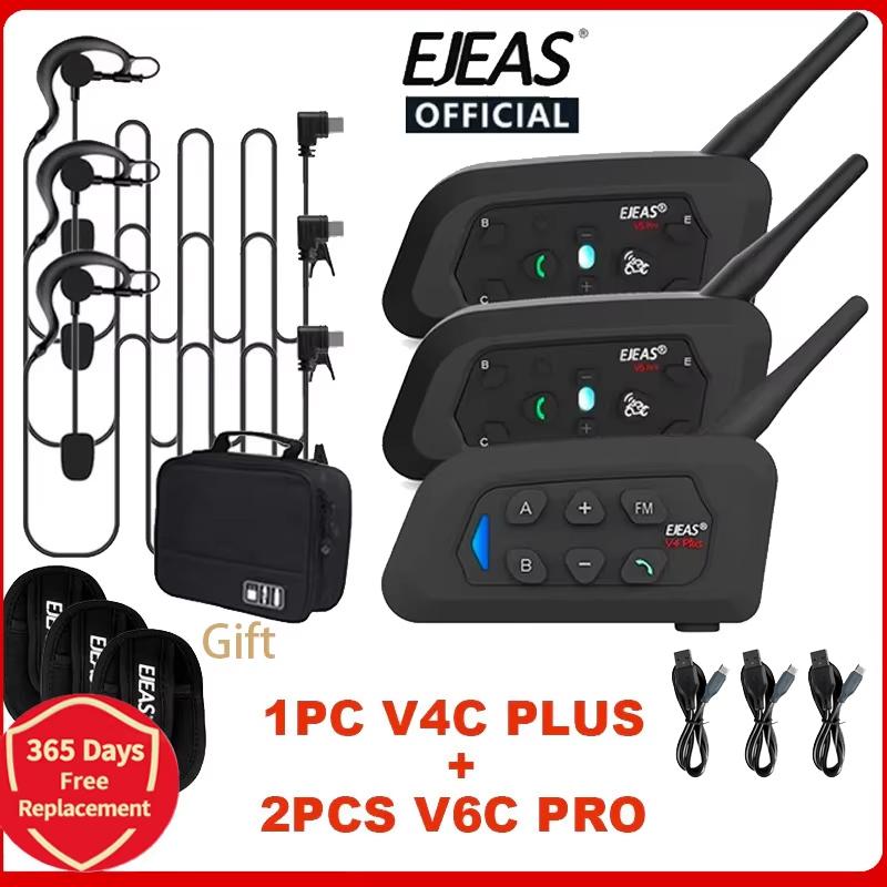 EJEAS V4C PLUS+2PCS V6C PRO 1200M Full Duplex Bluetooth Headset Football Conference Intercom 3 User Referee Intercom Headset V4CPLUS1 V6CPro2 bag