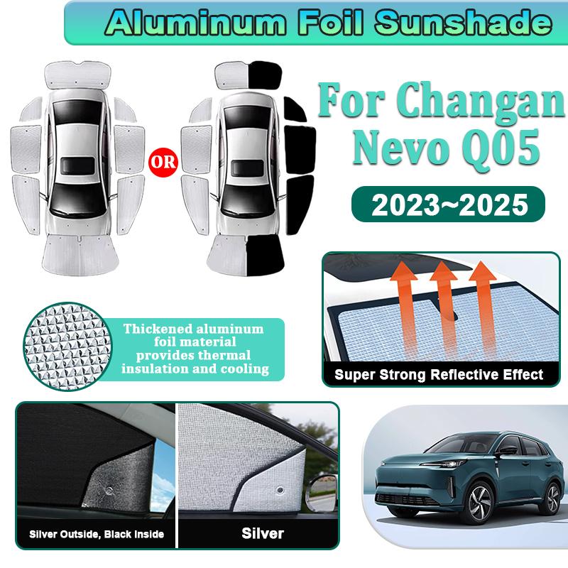 Car Sun Sunshades For Changan Nevo Q05 Accessories CS55 Plus iDD R-EV MK1 2023 2024 2025 Full Aluminum Foil Window Anti UV Visor