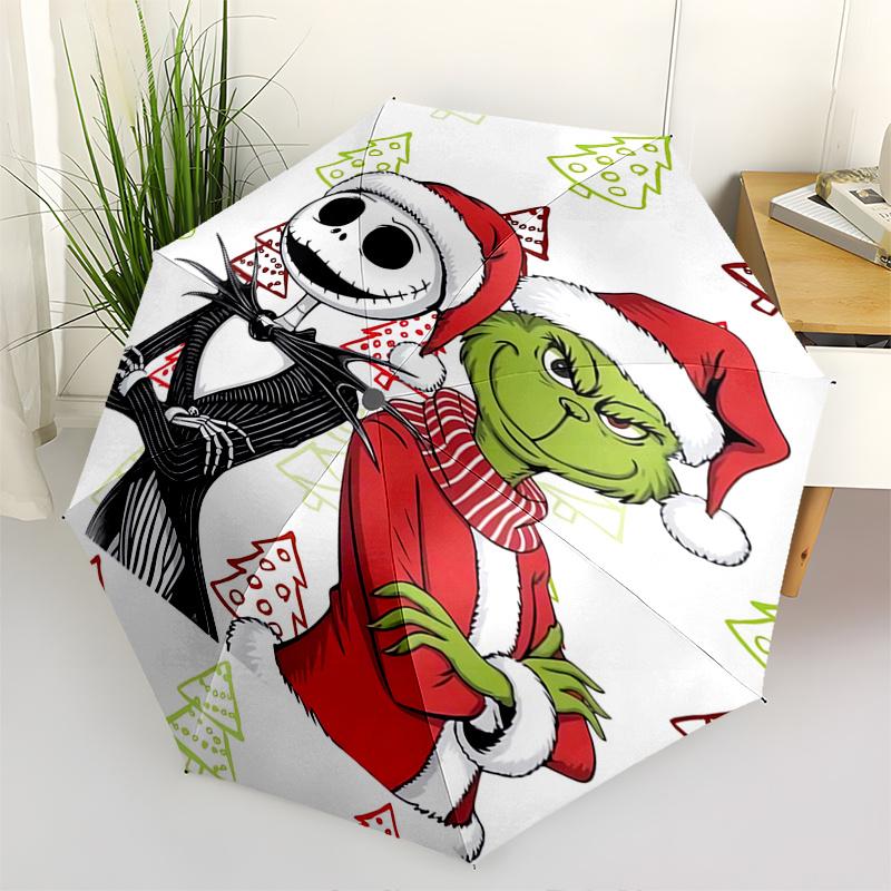 

Jack Skellington,The Grinch Automatic Umbrella Tri fold Portable Umbrella, Best Holiday Gift for Men and Women, Durable Iron Frame, Playfu