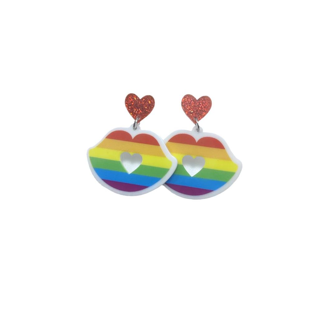 Rainbow Heart Tassel Dangle Earrings: Long Silver Needle Women's Summer Jewelry