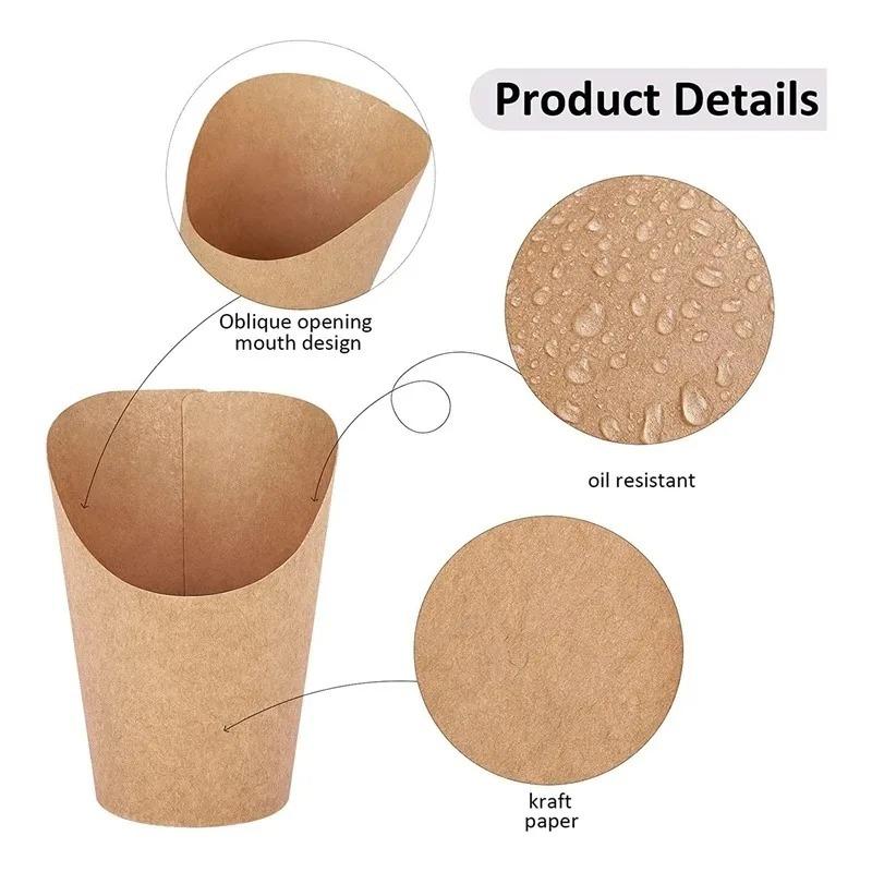 50/100PCS Disposable French Fry Cups Kraft Paper Fried Foods Fries Snacks Ice Cream Waffles Home Party Container Paper Cup