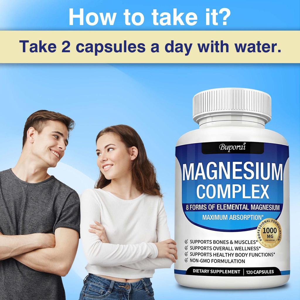 Capsule Complesse di Magnesio: Contiene glicinato di magnesio e malato di magnesio per un assorbimento e un utilizzo massimizzati.