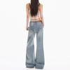 Spring Summer Vintage Light Blue Handmade Cat Whisker Low Waist Classic Slim Micro Flare Denim Pants For Women Casual Pants Oversize Denim Trousers
