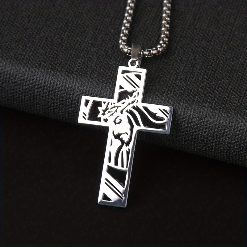 SUI SHEN XIANG Stainless Steel Cross Pendant Necklace with Thorns Crown Design - Geometric Pattern, 304 Stainless Steel, Perfect for Parties