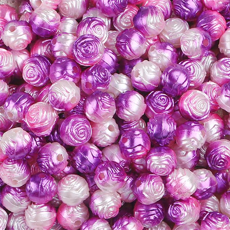 ABS Pearl Rose Flower Beads 8mm Floral Charms for DIY Jewelry Craft 100 Pcs/Bag