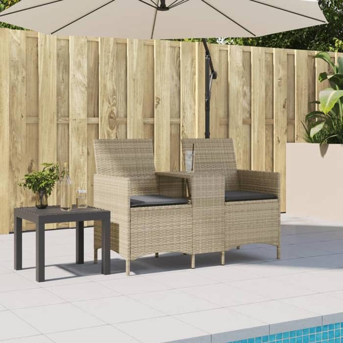 VidaXL 2-seater Garden Sofa with Table and Cushions Wicker, Outdoor Sofa, Garden Furniture, Furniture of 4003889