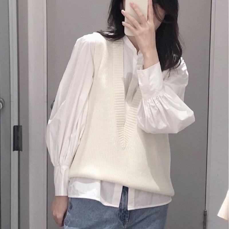 Podzimní/zimní pletená dámská vesta svetr s hlubokým výstřihem do V, volná a všestranná, bez rukávů, pulovr, tílko, jednobarevná, ležérní, jednoduché dámské oblečení