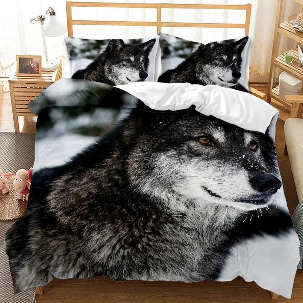 3D Printed Wolf Wild Snow Wolf Comfortable Duvet Quilt Cover Pillowcase Bedding Set Children Bedroom Decoration Home Textile