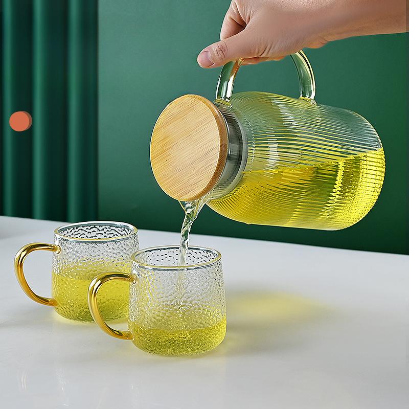 Creative Glass Vertical Pattern Cold Water Kettle Set To Heat The Living Room Coffee Table Juice Drink Kettle Large Capacity Glass Kettle