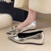 French Pointed Rhinestone Square Buckle Shallow Mouth Single Shoes Women's 2025 Summer New Commuting Not Tired, Inner Foot Height Increase Work Shoes