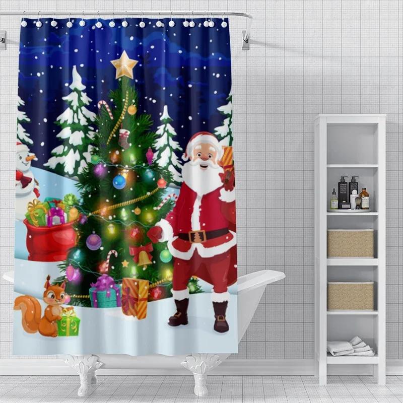 Heimdekoration Duschvorhänge Für Badezimmer Wasserdichtes Vorhangstoff Modern Nordischer Stil Wohnzimmer Frohe Weihnachten Winter