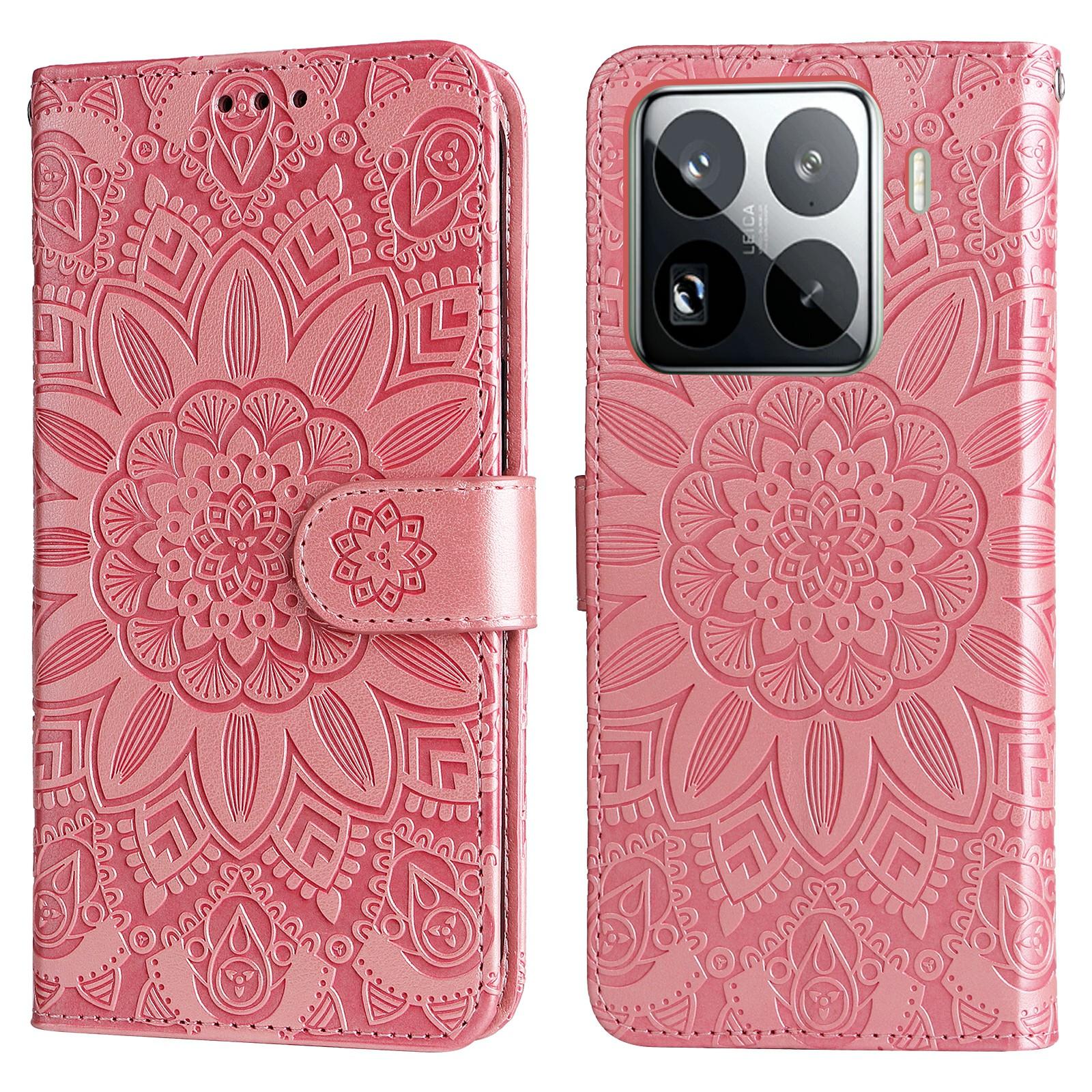 

For Xiaomi 15 Pro Case Sunflower Imprint Leather Wallet Phone Cover Pink