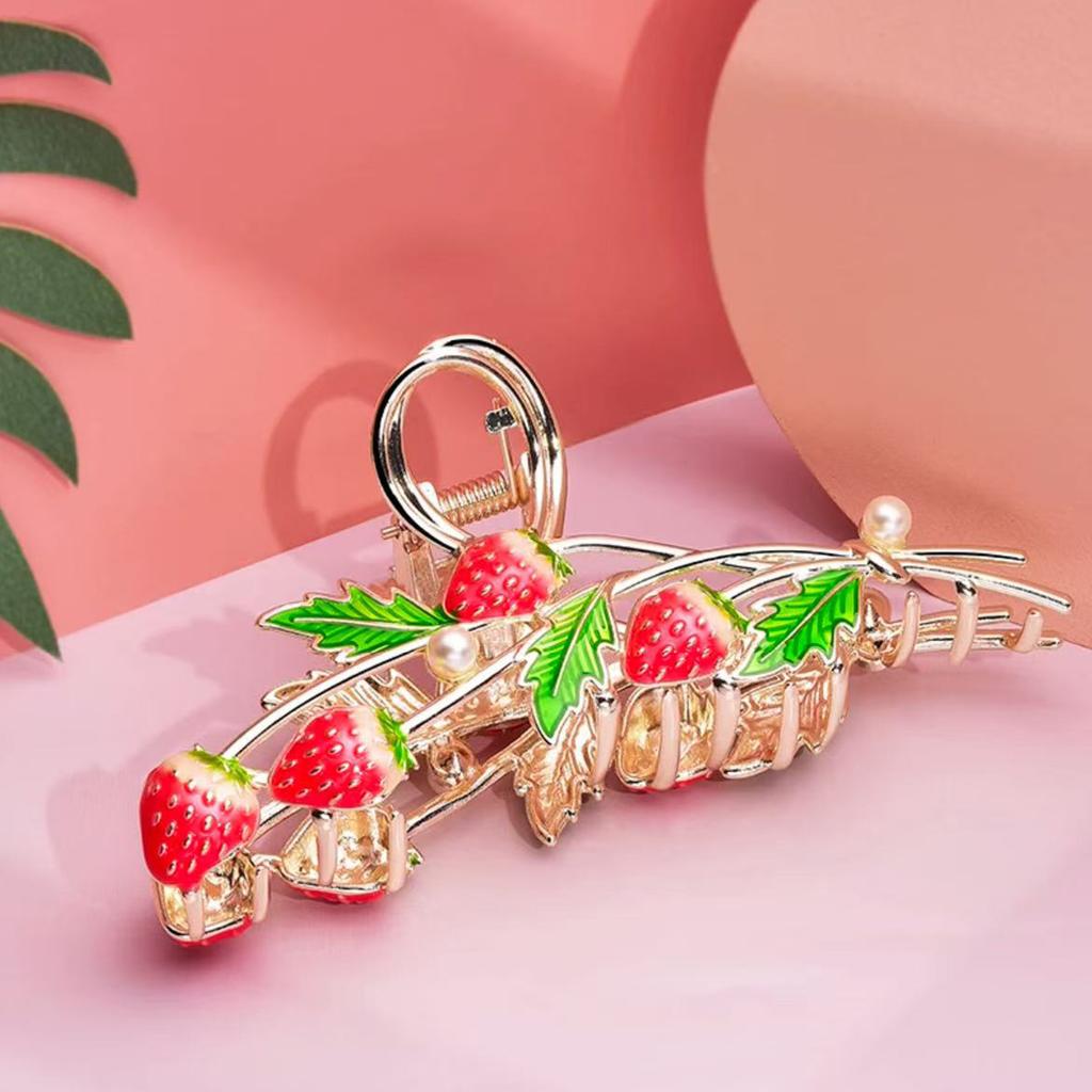 1pc Sweet Gentle Dripping Strawberry Elegant Temperament Grab Clip Summer Simple Metal Hairpin Shark Clip