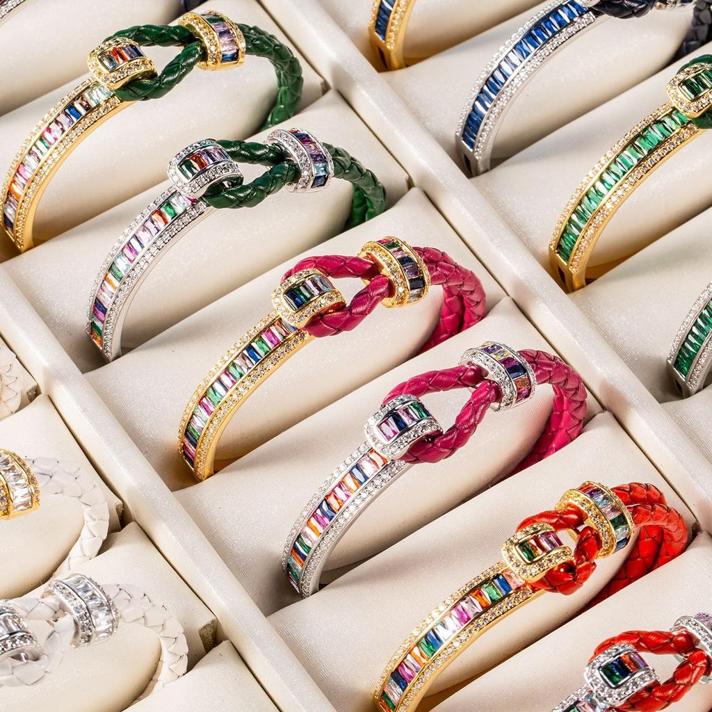 Fashion Light Luxury Diamond-encrusted Horseshoe Buckle Bracelet High-end Zircon Woven Hand Rope Versatile Niche Temperament Bracelet