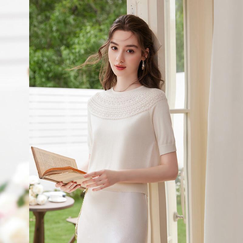 Bailuyu French Style Tencel Blend Hollow-Out Knit Top M
