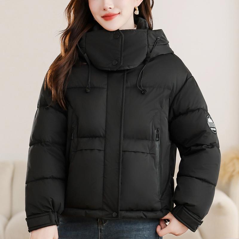 

Модное зимнее теплое пальто женское короткое парки с капюшоном повседневное толстое верхняя одежда женские куртки M чёрный