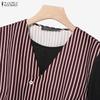 ZANZEA Women Splice Long Sleeve Blouse and Long Skirts Stripe Prin Two Piece Sets