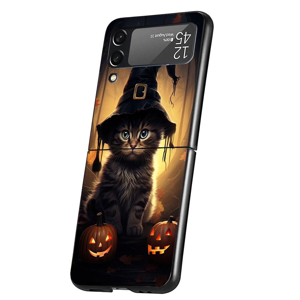 

Black Kitten Halloween Pumpkin Cover Phone Case For Samsung Galaxy Z Flip 7 6 5 4 3 5G Flip7 Flip6 Flip5 Flip4 Flip3 Black Funda Samsung Z Flip 6