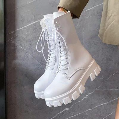 Herfst en winter nieuwe midden laarzen mode veter - omhoog rits laarzen dames sport dikke zool Martin laarzen casual dames schoenen