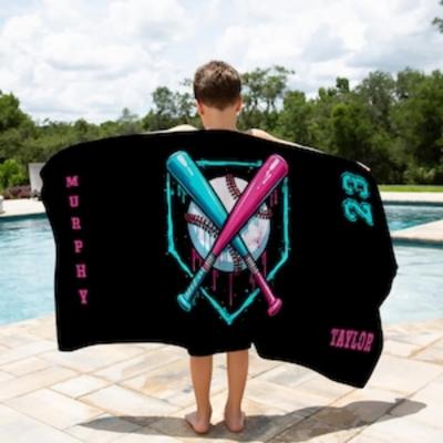 Personalized Drip Baseball Beach Towel Ice Cream Drip Baseball Towel Baseball Kid Towel Teen Baseball Towel Sports Towel