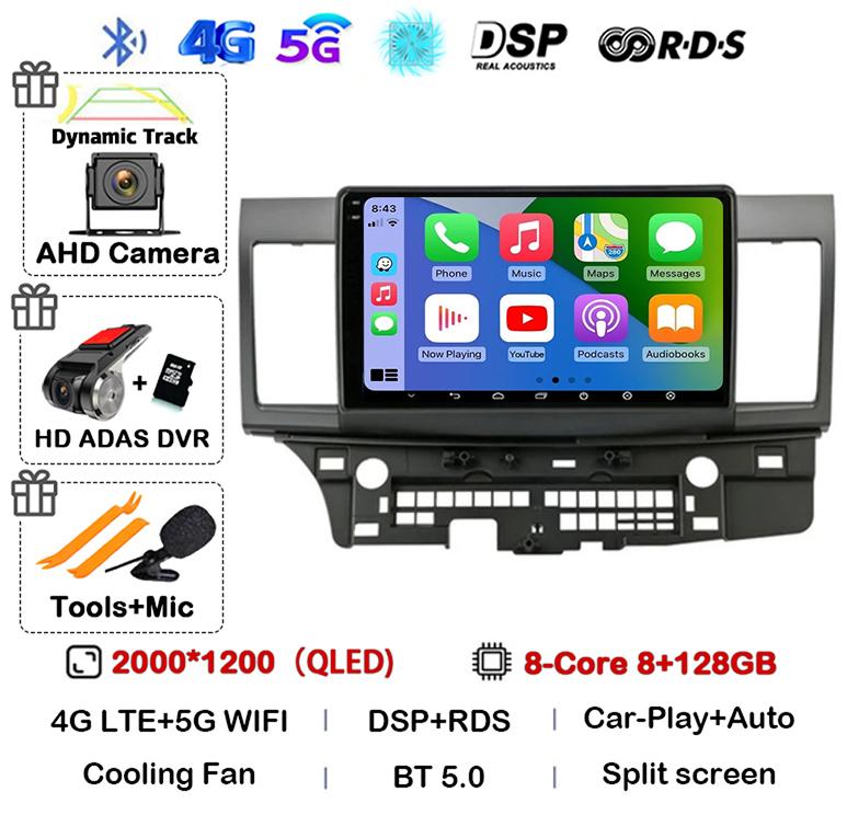 Android 14 Carplay Auto Car Radio For Mitsubishi Lancer 10 CY 2007-2017 Multimedia Video Player WIFI+4G GPS Stereo Head Unit DSP