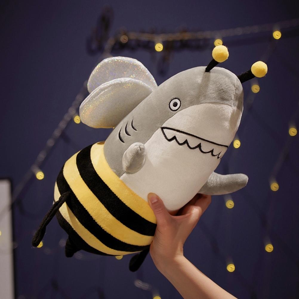 Bee Shark Plush Toy Cartoon Stuffed Animal Fluffy Doll Throw Pillow Home Decorations Kids Birthday