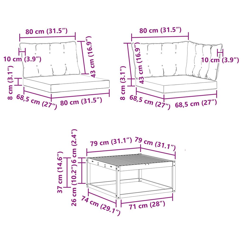 Outdoor Sofa Set 6 pcs White and Beige 79 x 79 x 37 cm