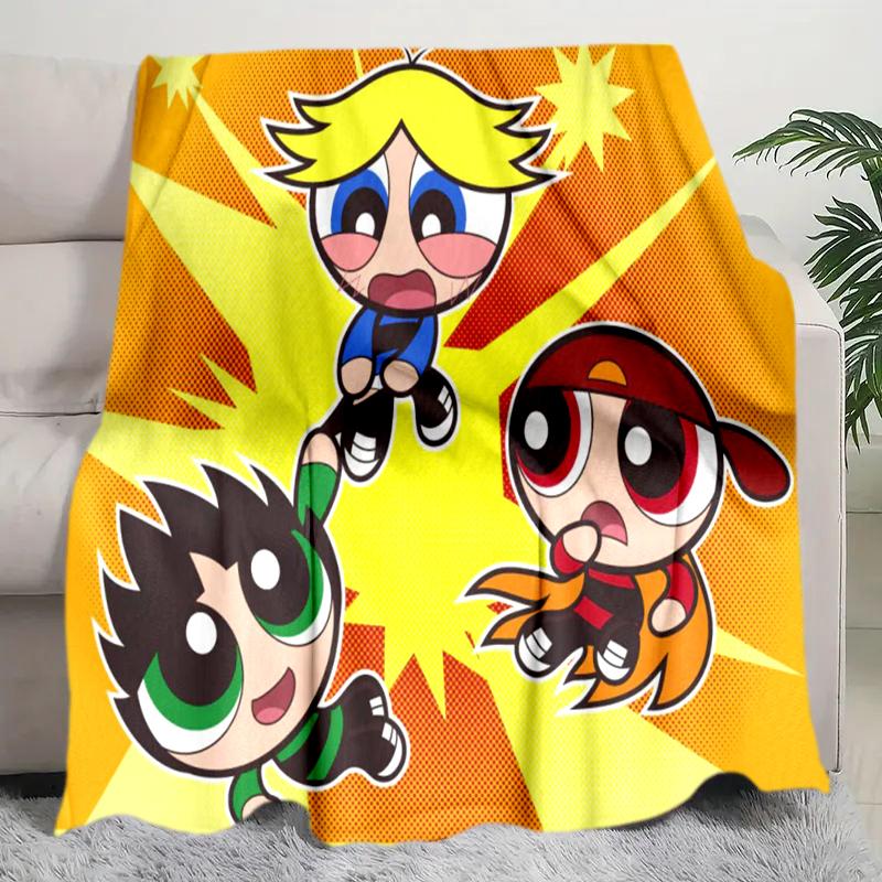 1PC The Powerpuff Girls printed blanket, all season lightweight home office outdoor nap multifunctional blanket A3