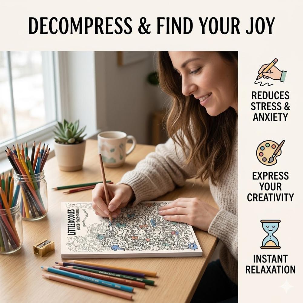 Little Doodles Stress Relief Coloring Book Tear Away Pages Anxiety Relief Doodle Sketch Book Adult Relaxation Art Activity Book
