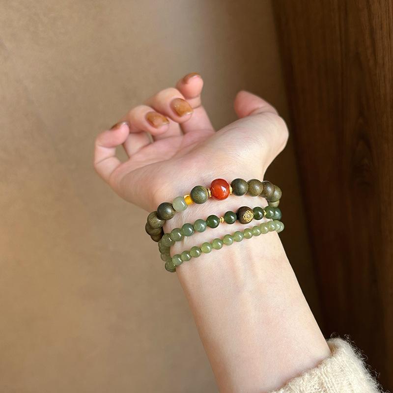 Natural Hetian Jade Beaded Bracelet Retro Niche Temperament Wenwan Bracelet Simple New Chinese High-end Hand Jewelry