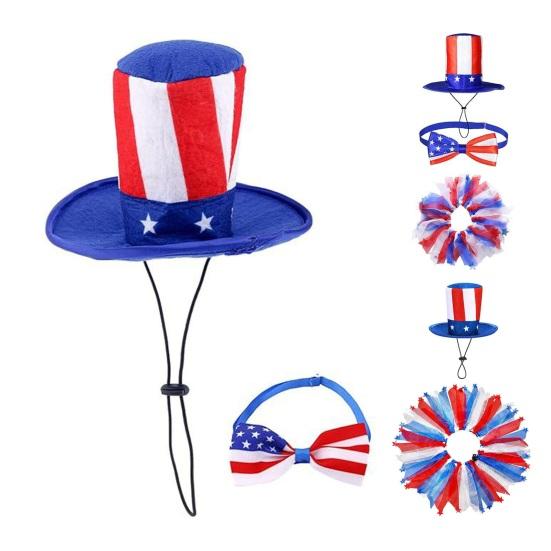 1 Set July 4th Goose Outfits, Patriotic Porch Goose Costume, Independence Day Apparel, Stars Stripes Hat Bow Tie for Lawn 23 Inch Goose Statue