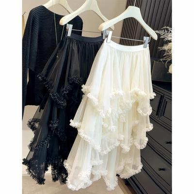 Layering Irregular Fungus Edge Splicing Mesh Skirt Women's Early Spring Thin Fluffy A-character Super Fairy Cake Skirt