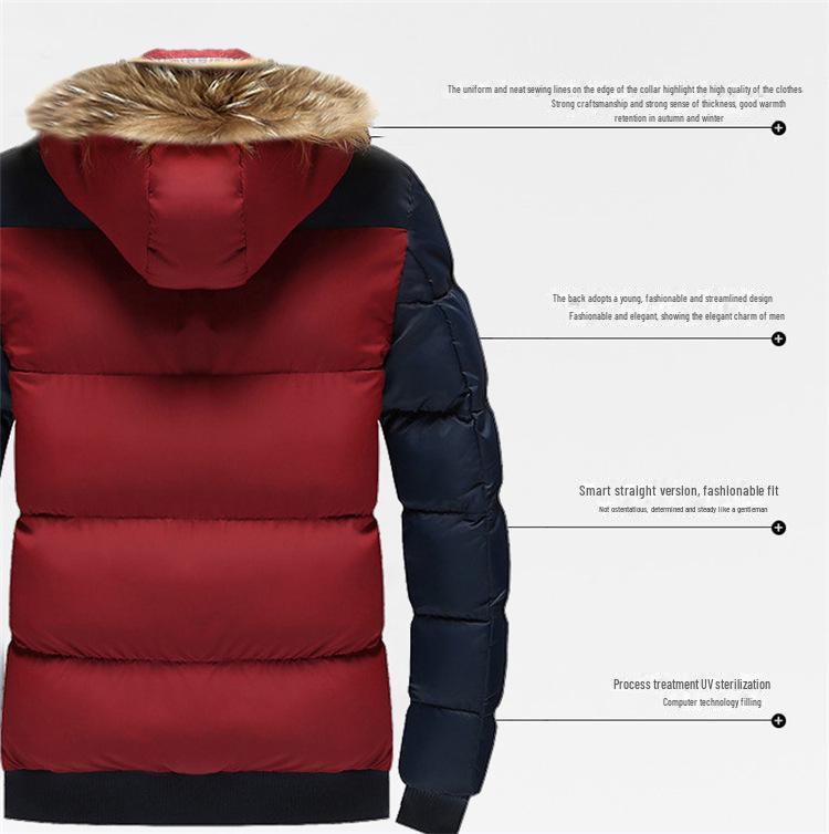 Cappotto da uomo con cappuccio e collo in pelliccia, caldo in cotone - Capispalla casual alla moda