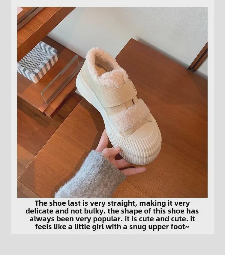 Women's Cowhide Grape Fur Velcro Thick Sole Velvet-Lined Warm Biscuit Shoes