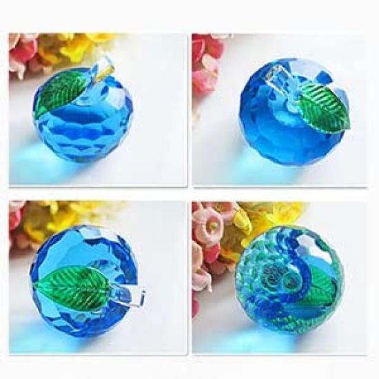 Crystal Glass Apple Figurine, Feng Shui Item, Interior Object, Suncatcher, Good Luck Item, Gift (Purple and Blue)