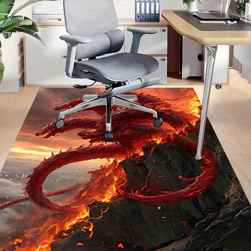 1pc Fire and Blood Office Carpet Chair Mats, Home Decor Mat Fantasy Theme Mat Durable Mat, Dragon Decor,Suitable for fantasy theme lovers