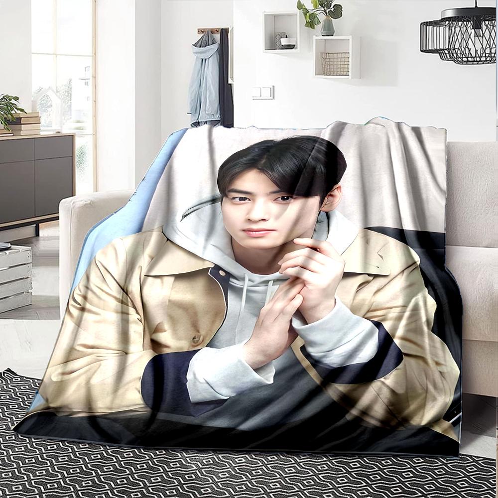 1Pc Cha Eunwoo Blanket Soft Comfortable Polyester Blanket All Seasons Use Suitable Bedroom Office Outdoor Ideal Christmas Gift Choice Print Home Blank