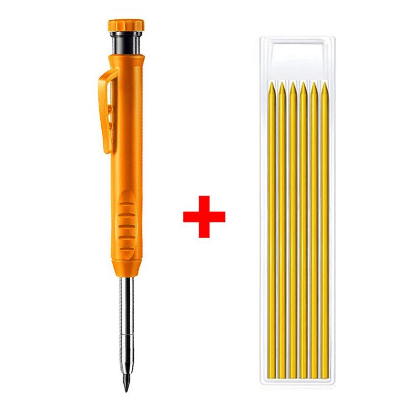 Solid Carpenter Pencil Set With 7 Refill Leads Built-in Sharpener Deep Hole Mechanical Pencil Marker Set Woodworking Marker Tool