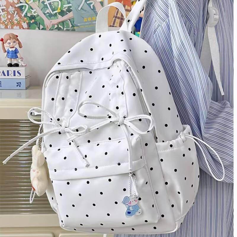 New Y2k Cute Polka Dot Backpack Sweet Girl Bow Small Knapsack Large Capacity Students Schoolbag Women's Fashion Outdoor Rucksack